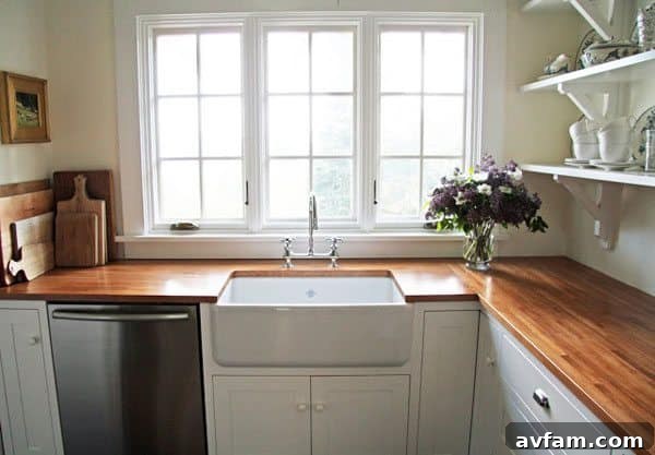 Beautiful butcher block countertops providing warmth and natural aesthetic to a modern kitchen