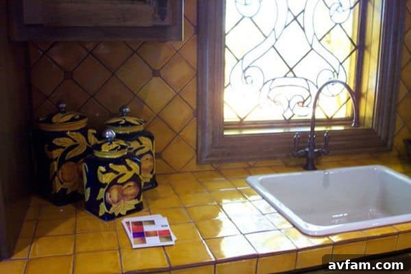 Versatile tile countertop design, offering options for various patterns and colors in a kitchen
