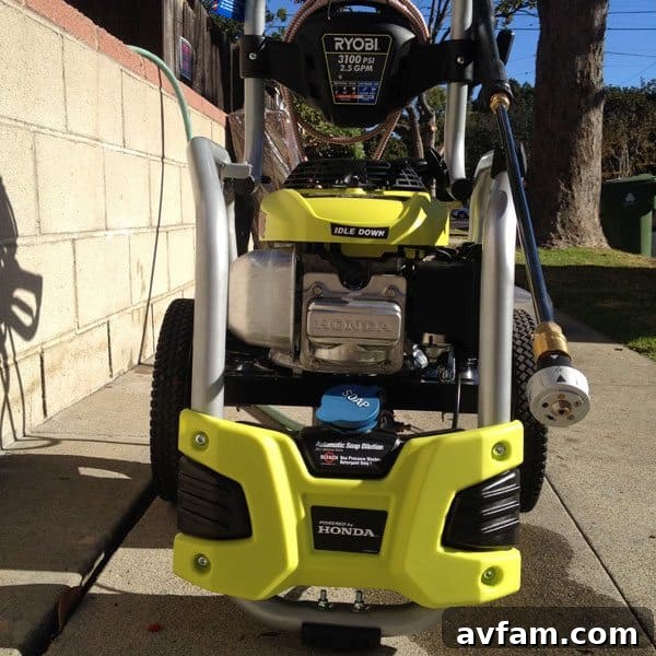 Front view of the Ryobi 3100 PSI pressure washer ryobi-pressure-washer-front