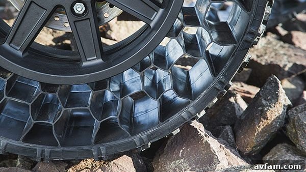 TerrainArmor Tire Technology Close-up view of TerrainArmor non-pneumatic tire showcasing its innovative honeycomb structure