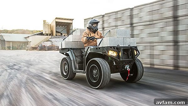 Polaris Sportsman WV850 H.O. Front Front view of Polaris Sportsman WV850 H.O. highlighting its robust build and lights