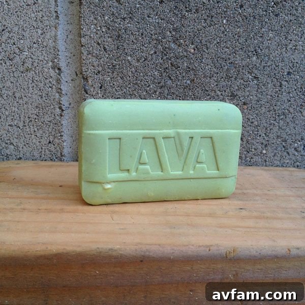 Lava bar hand soap, a classic solid bar cleaner with pumice.