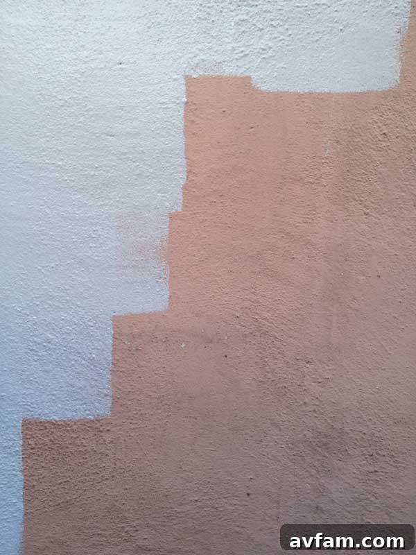 DIY Garage Wall Makeover Transformed garage wall painted with Ace Hardware Clark + Kensington paint, covering the original pink shade.