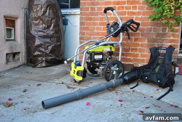 Ryobi Power Washer and Blower Using a Leaf Blower and Power Washer for Patio Prep