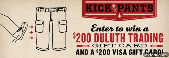 Duluth Trading Company Contest Details Duluth Trading Company Kick in the Pants Contest banner, encouraging participation