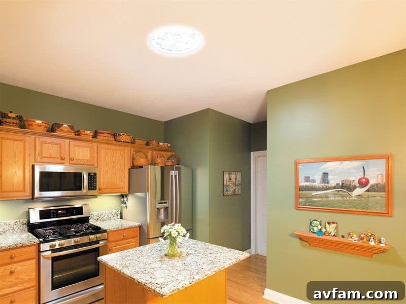 Bright kitchen after Solatube installation with green accents
