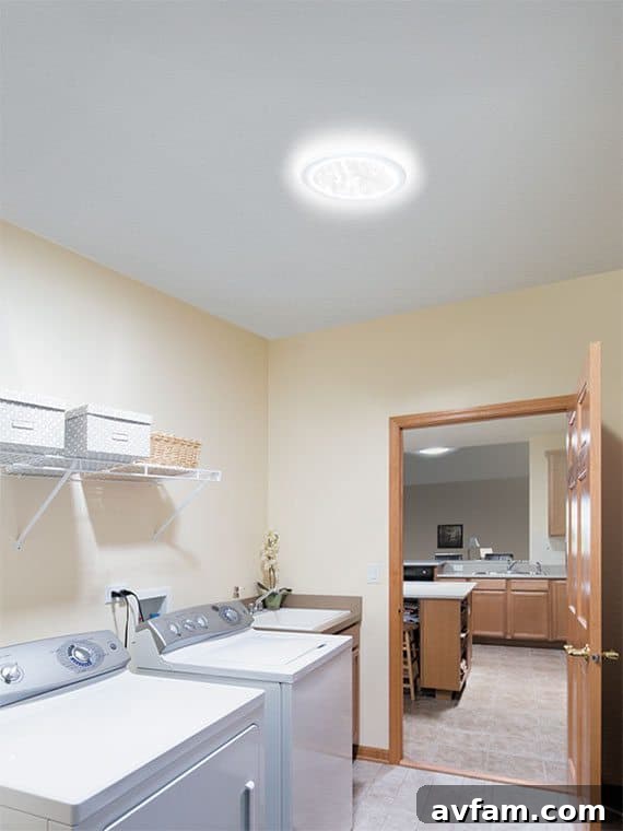 Naturally lit laundry room after Solatube installation