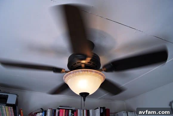 Hunter Five Minute Fan in Action Hunter ceiling fan rotating silently, providing a cool breeze in a modern living space.