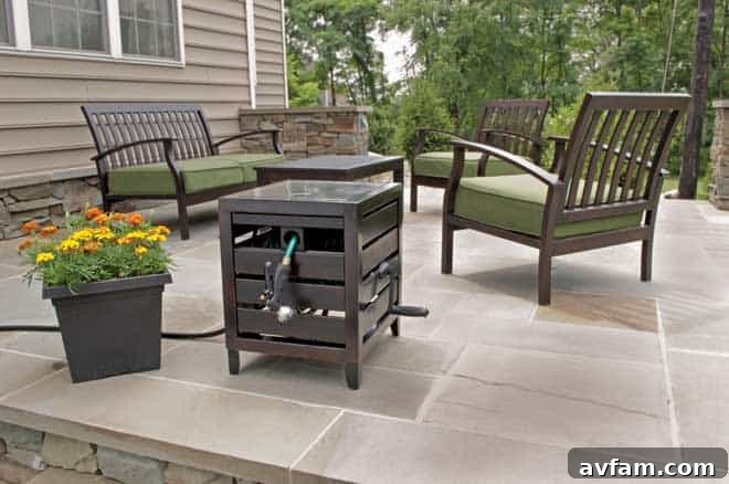 The AMES NeverLeak Aluminum Water System, showcasing various durable and leak-proof hose storage solutions