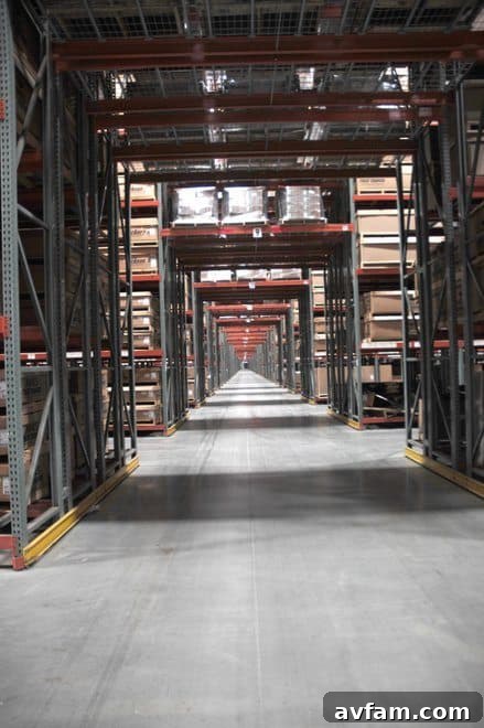 Detailed view of the advanced machinery and orderly production floor at the AMES manufacturing plant