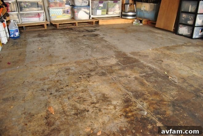 Close-up of Oil Stains on Garage Concrete Floor