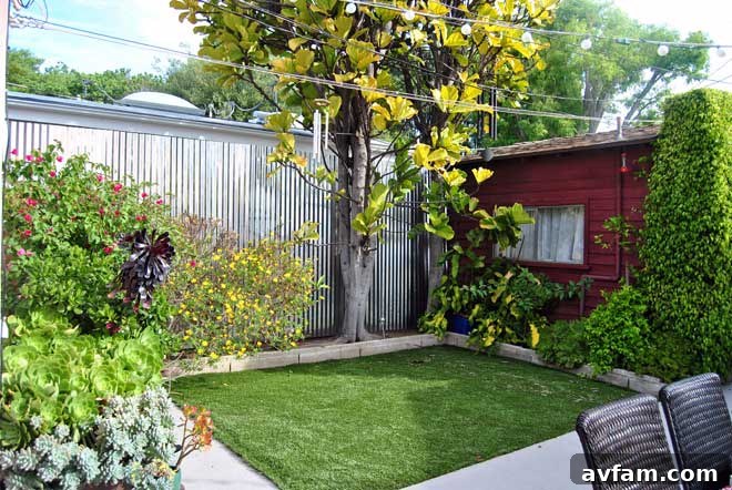 Beautiful and Private Backyard with Steel Fence Completed Corrugated Steel Privacy Fence