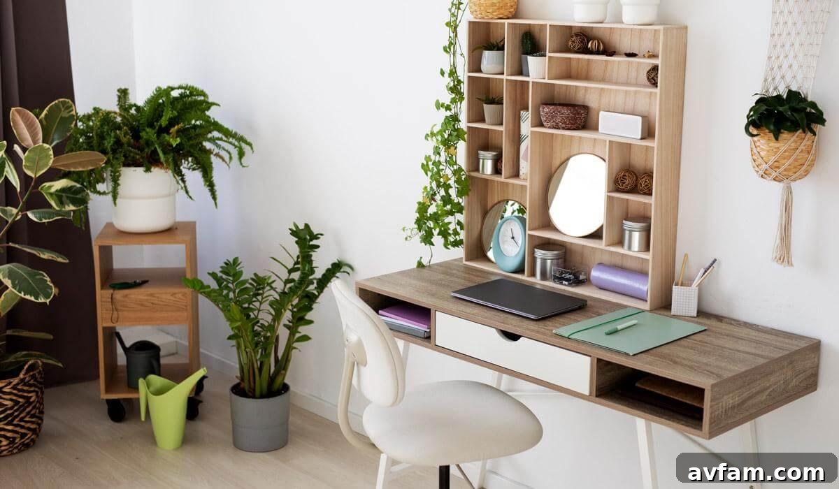Modern home office desk setup with laptop