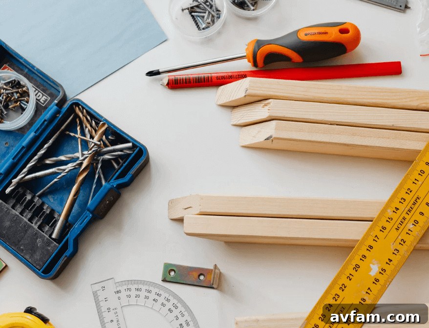 Various tools laid out for a DIY project