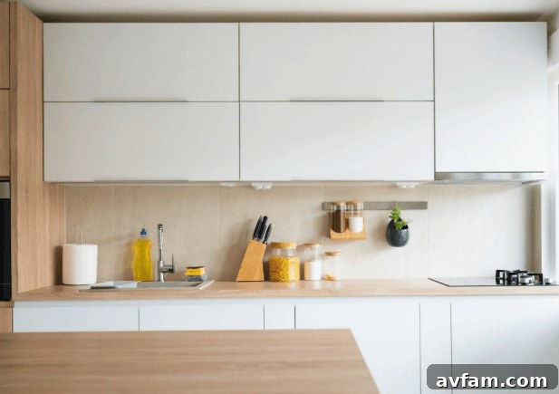 Organized small rental kitchen with DIY upgrades