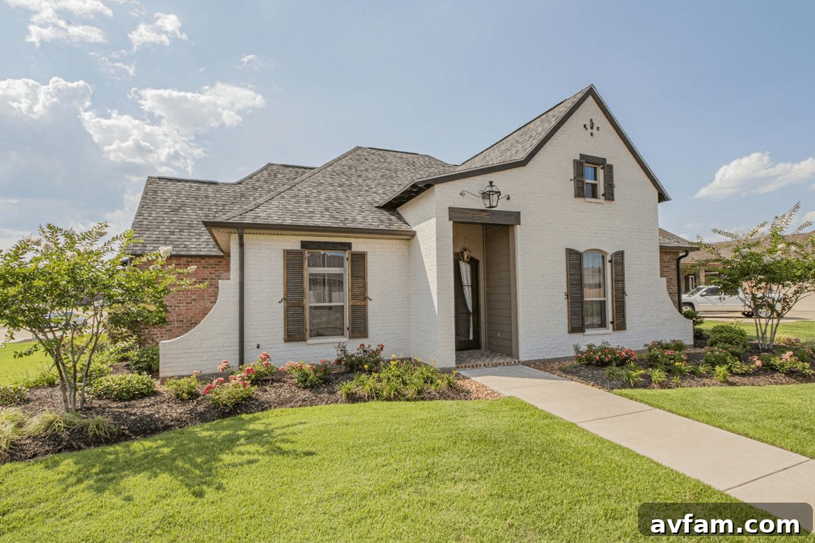 White house with brown shutters, showcasing integrated landscaping and property value