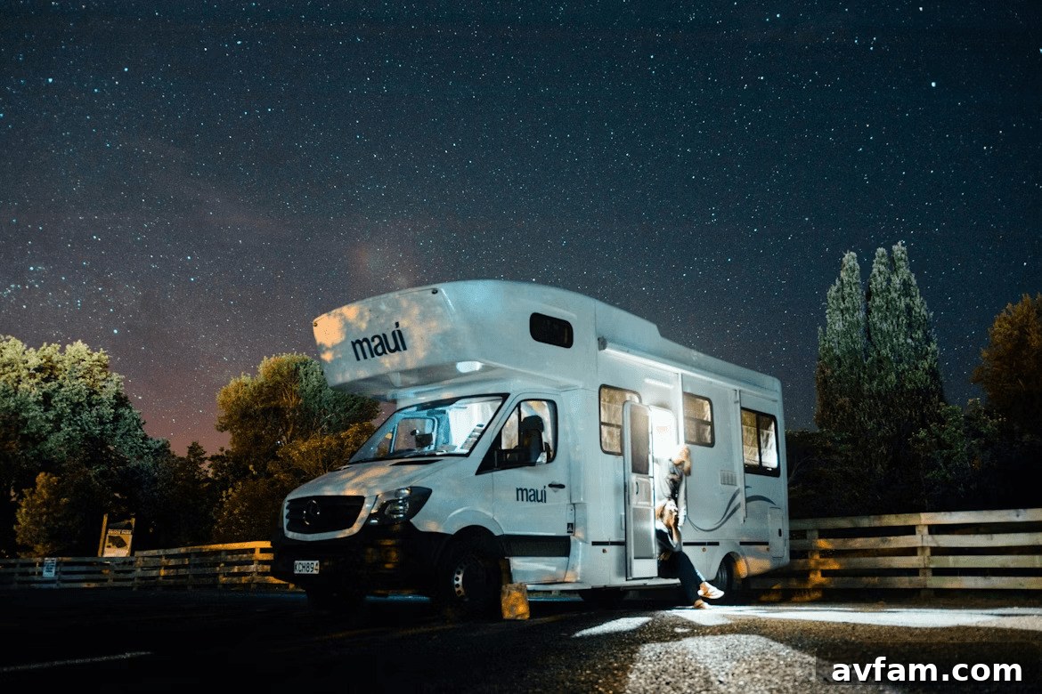 A person stands thoughtfully in front of a modern, well-equipped campervan, hinting at the freedom and adventure of an Icelandic road trip.