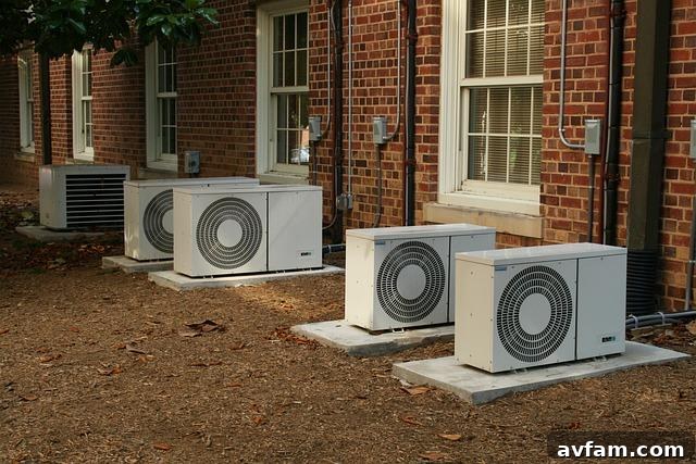 A modern HVAC unit installed on the side of a house