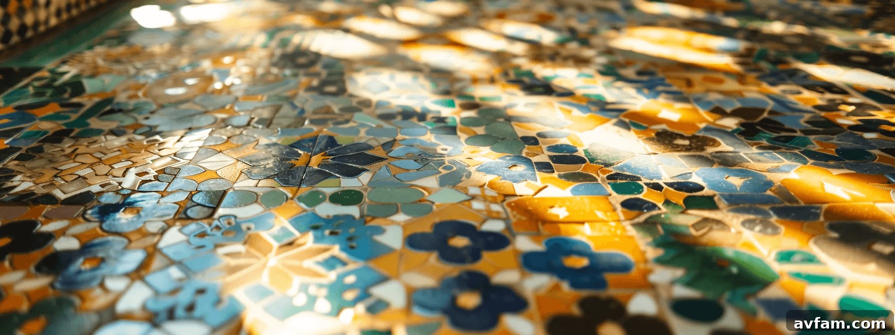 Close-up of a patterned tiled table