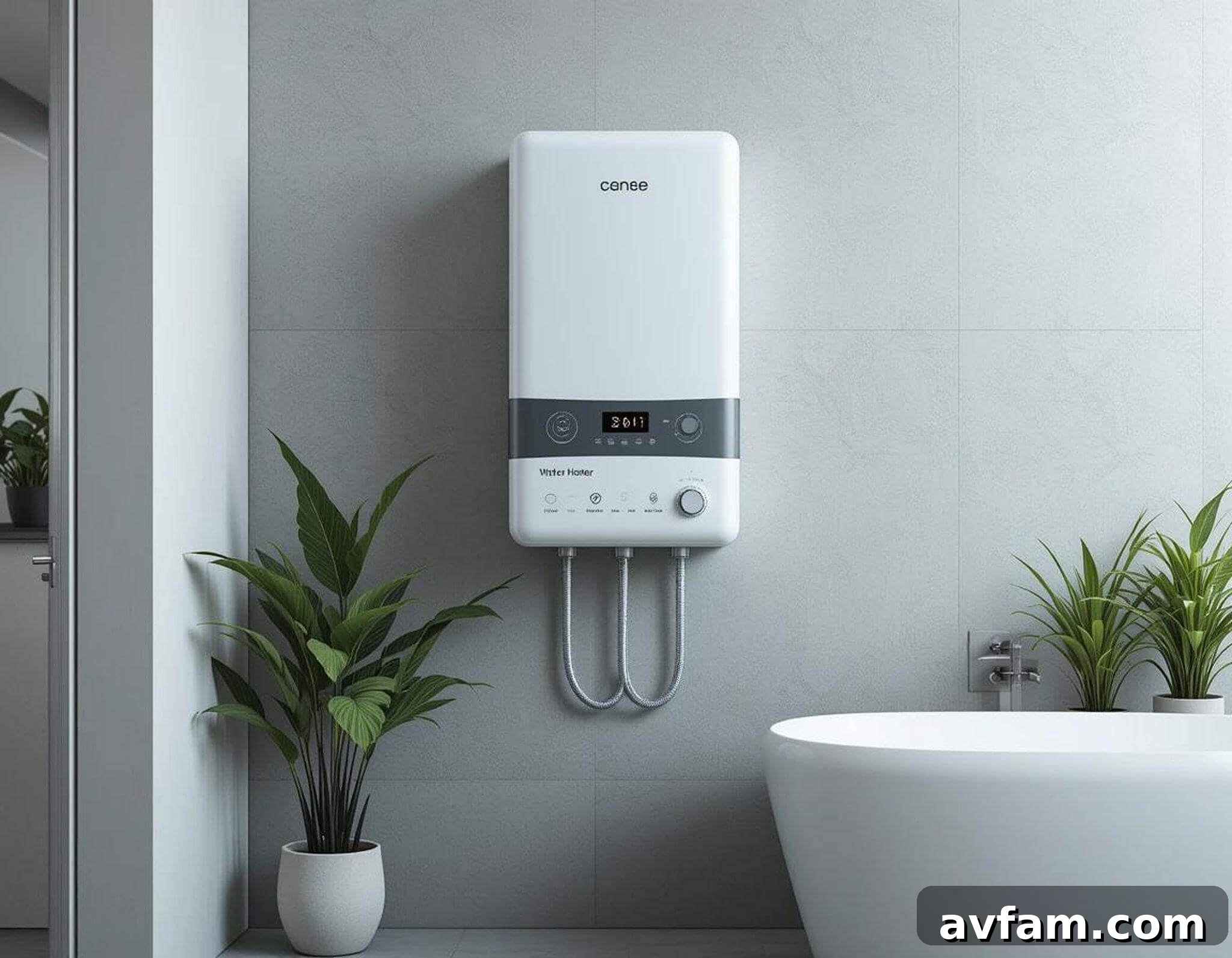 White wall-mounted water heater in