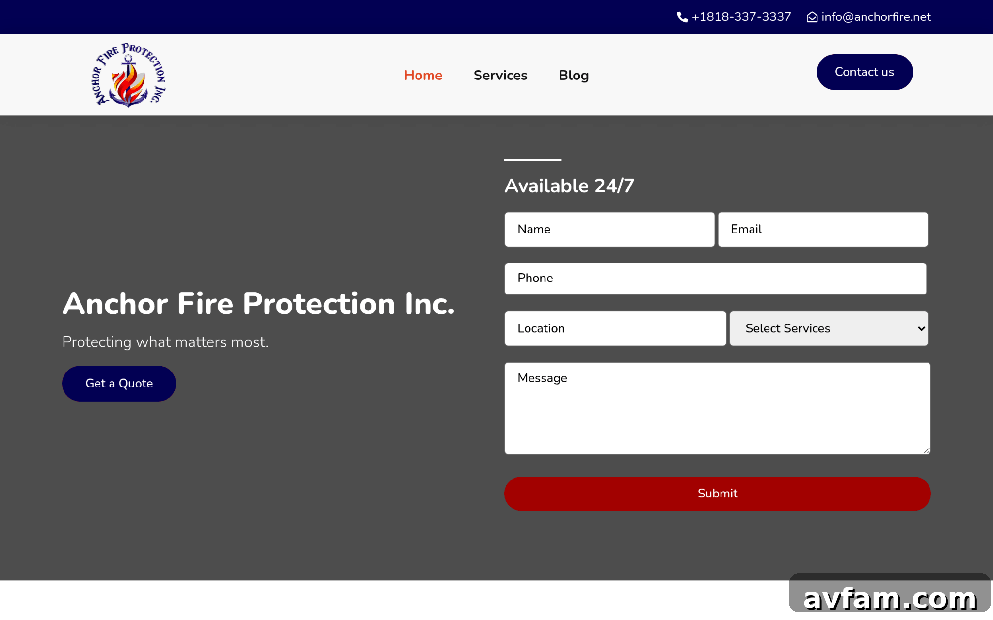 Website for an Orange County fire protection company