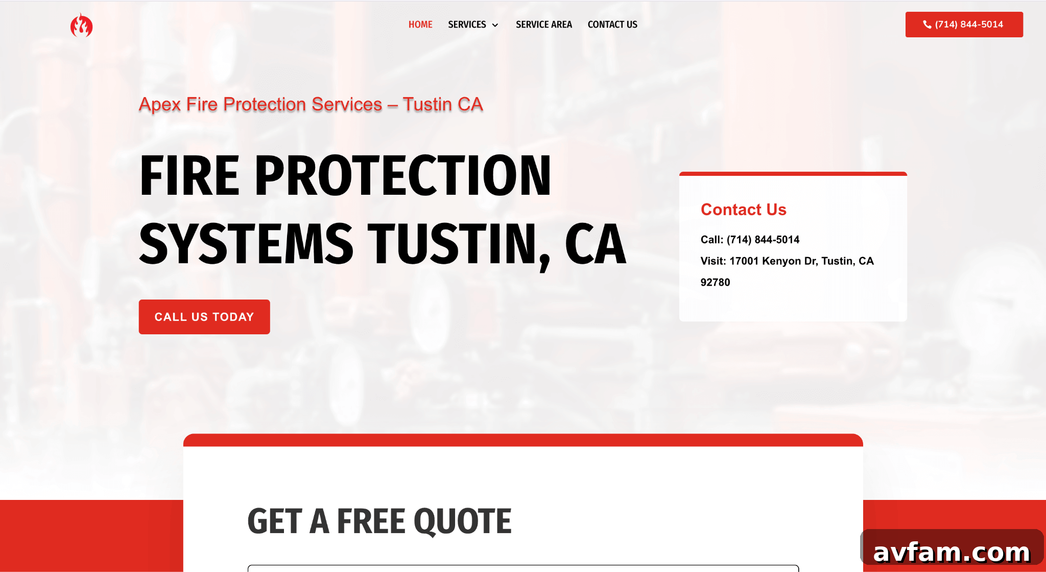 Web page showing fire protection system details for Orange County