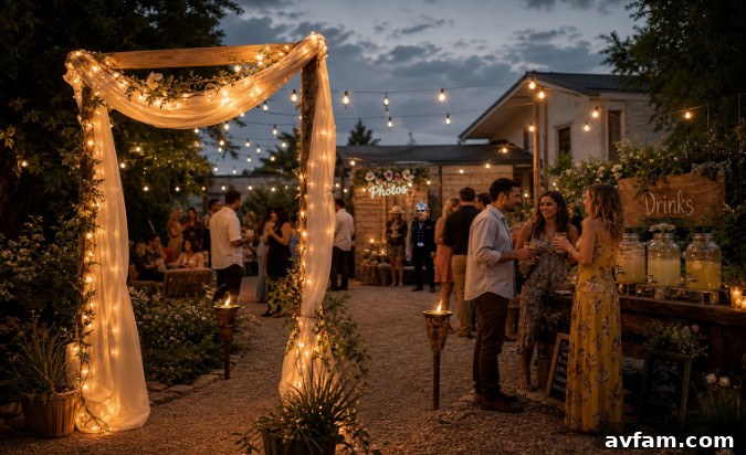 4 Creative Ways to Build an Epic Backyard Party Theme 2 Outdoor evening party with lights and decorations