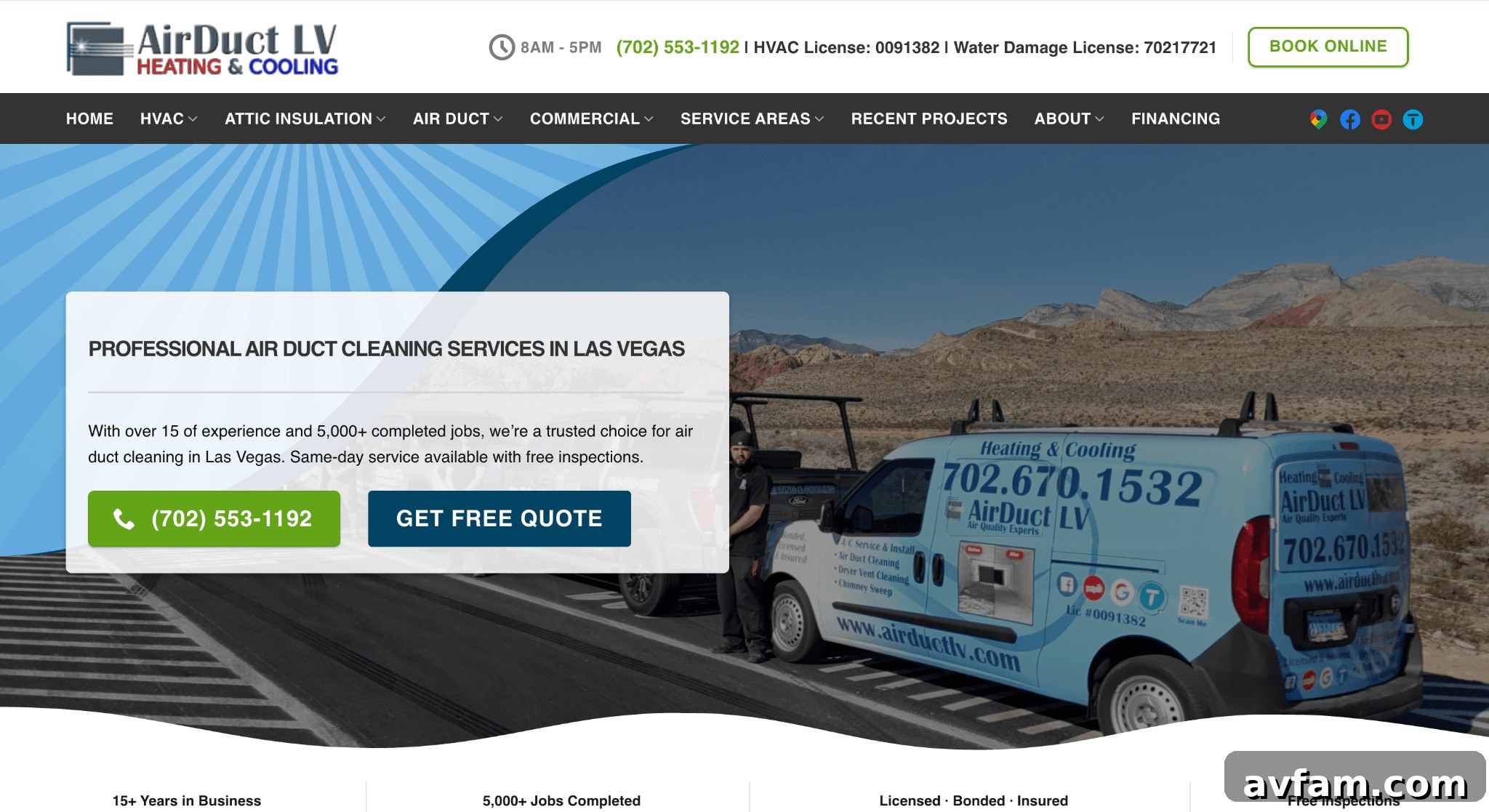Web page for an HVAC and air duct cleaning company