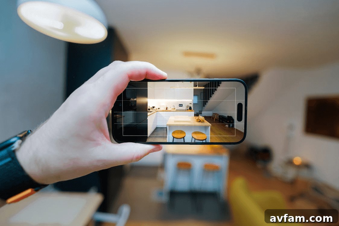 Person taking a picture of a kitchen for
