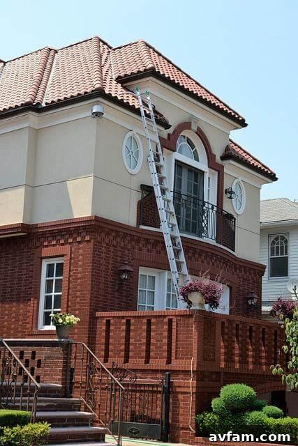 Ladder attached to a brick home during