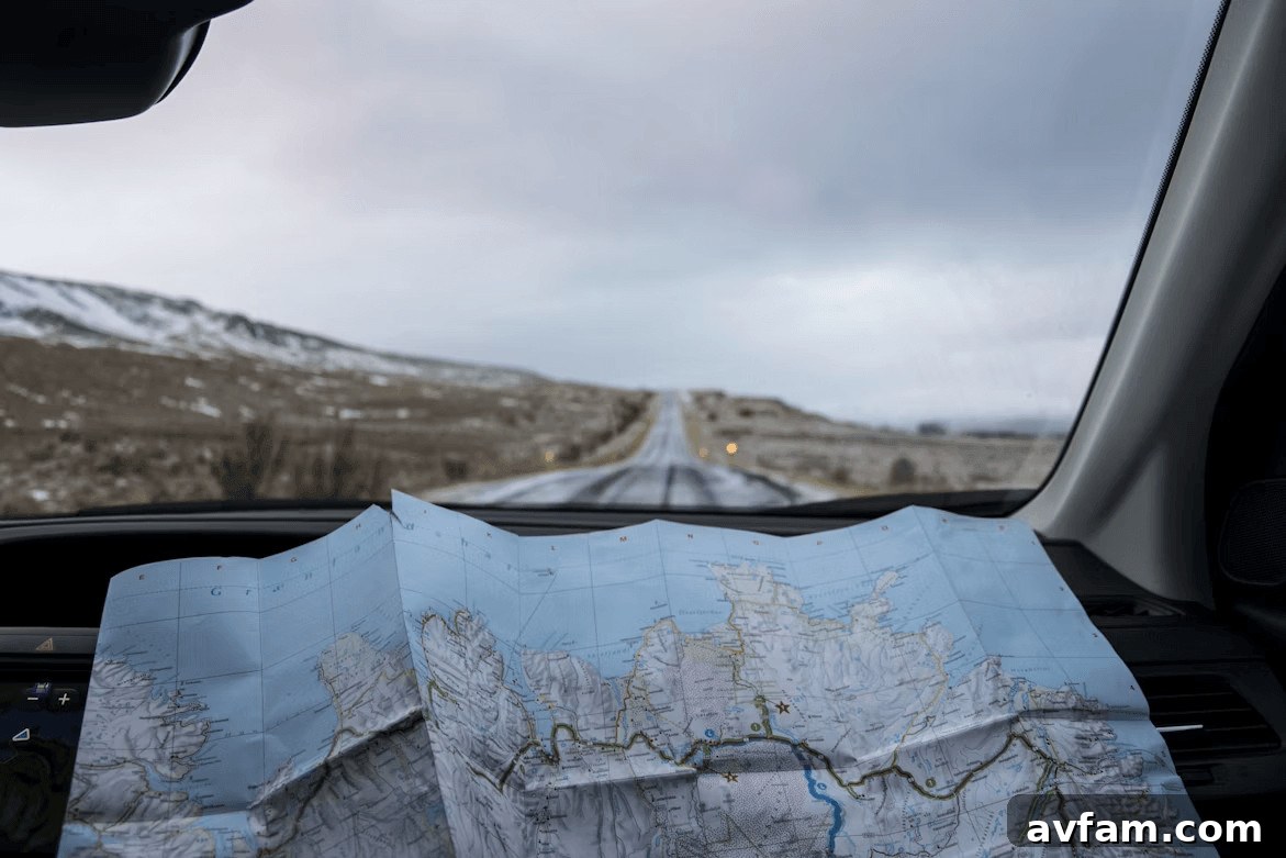 Map on car dashboard for route planning