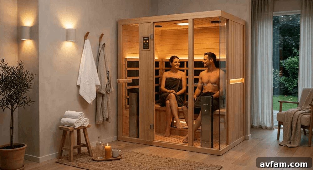 Couple enjoying an infrared sauna