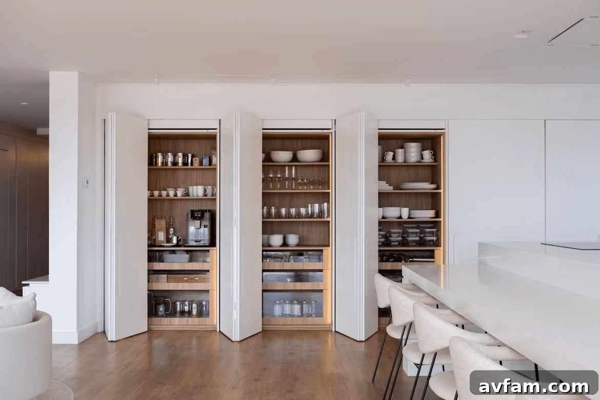 How to Organize a Vacation Home You Don’t Use Daily 3 Organized kitchen with shelves filled with dishes