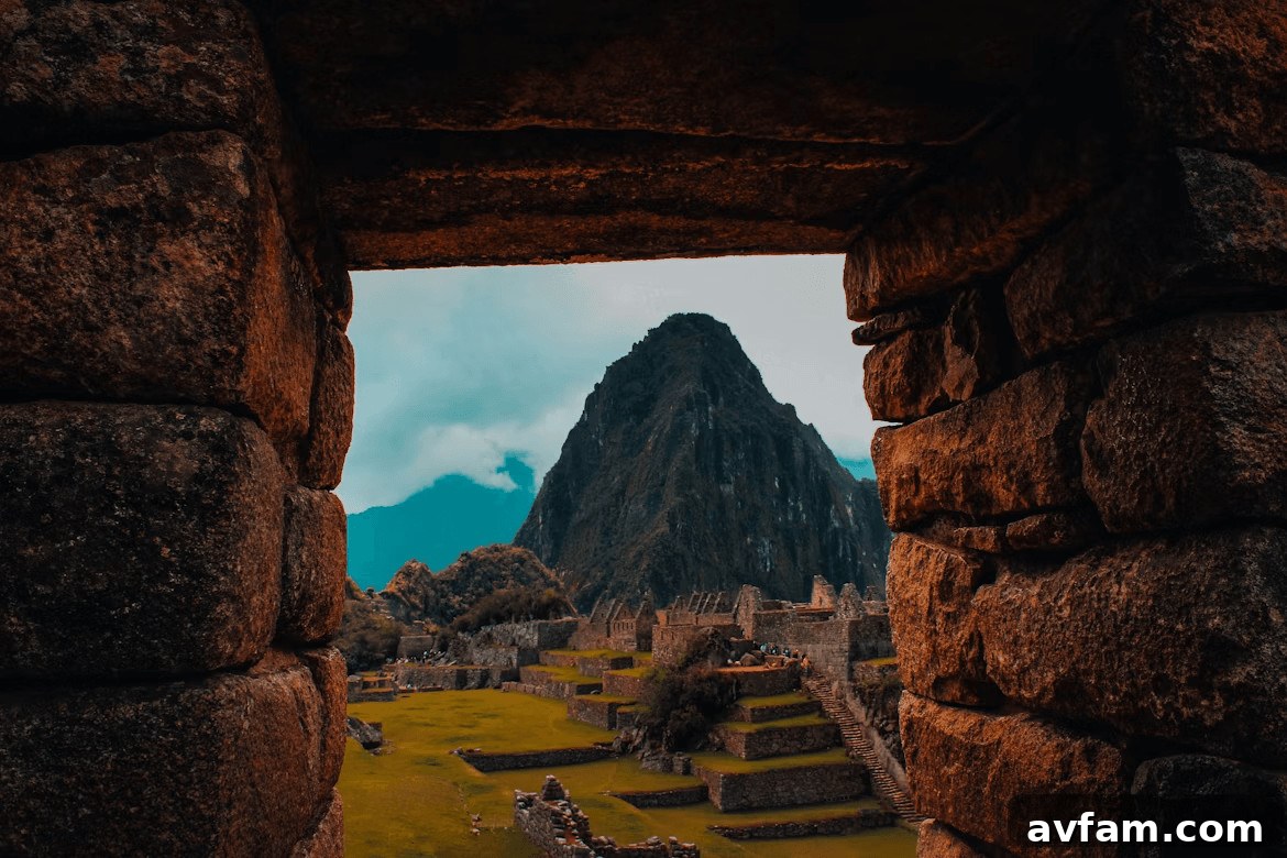 Mountain view from a window in an ancient