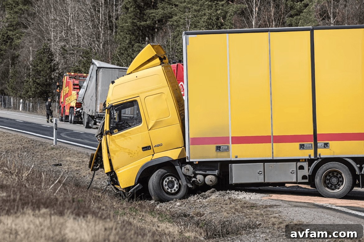 Yellow truck on side of road related to liability