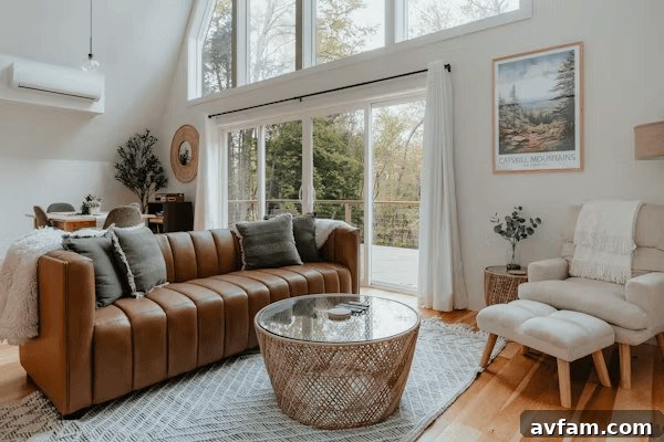 Living room with furniture and large window