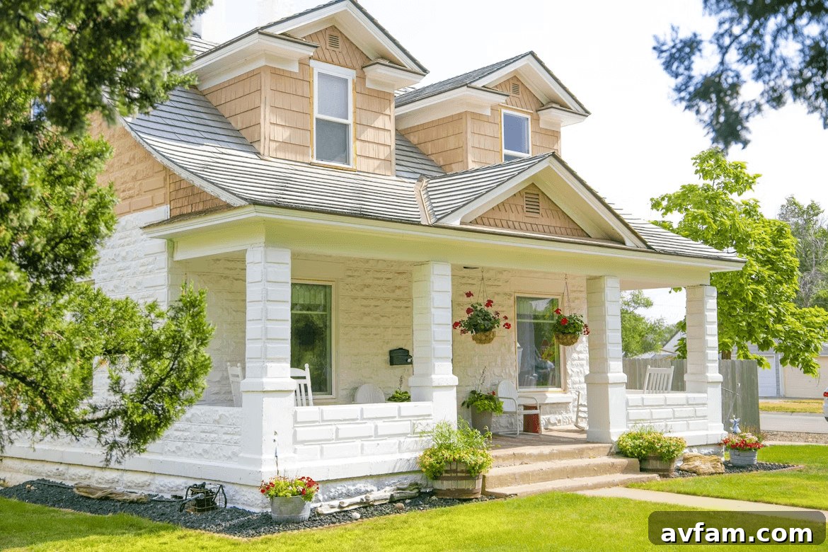 White house with gray roof and trim