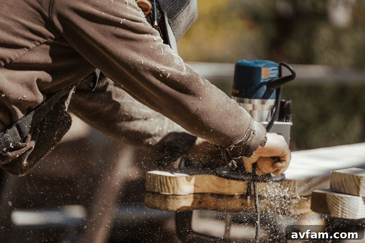 Contractor using a sander on wood