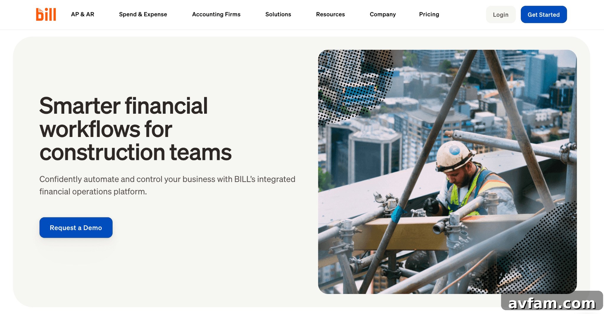 Screenshot of a website showing a construction worker, relevant