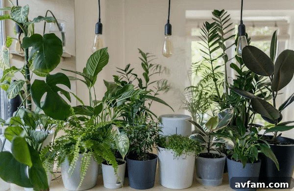 Variety of houseplants on a table
