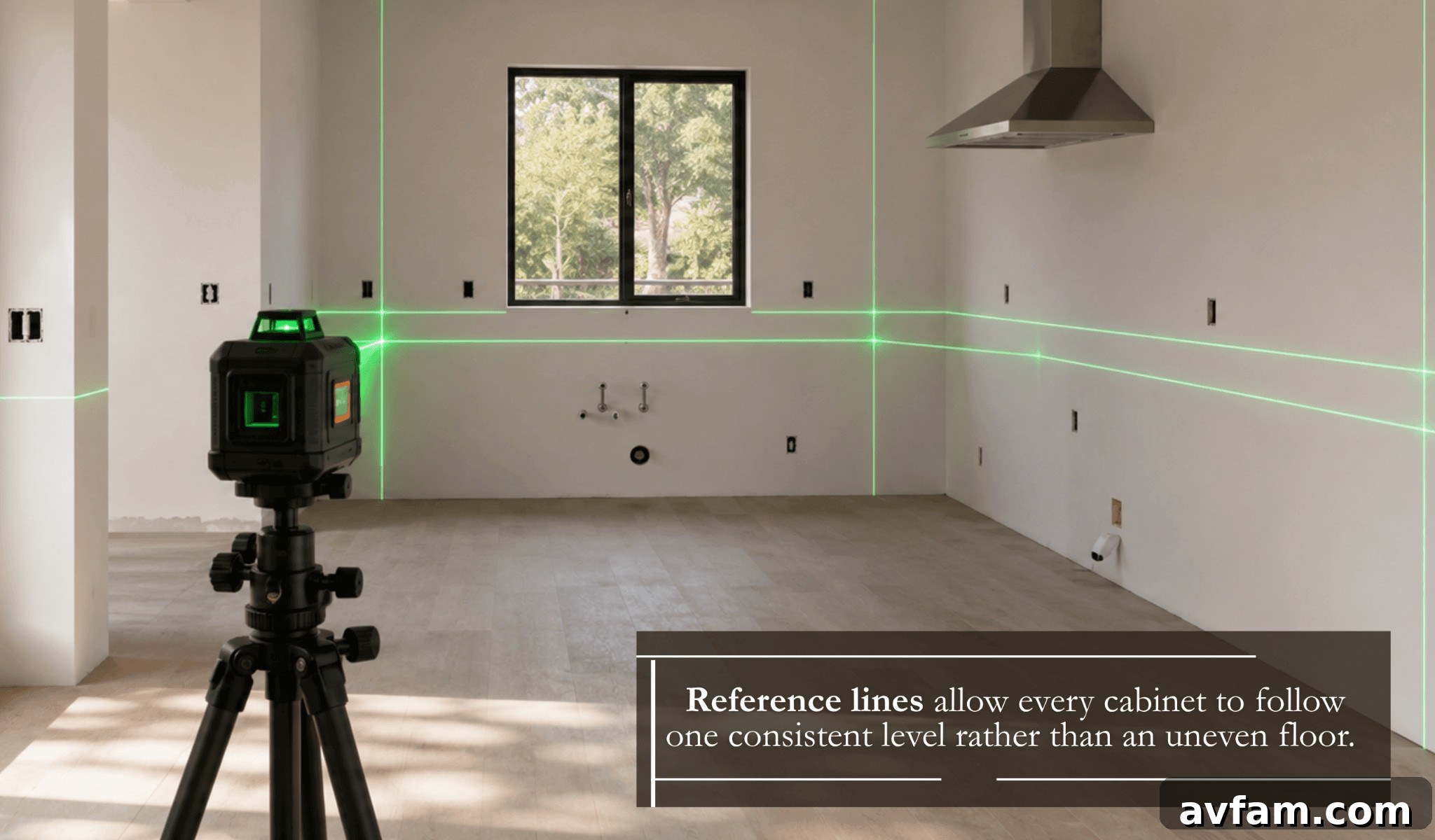 DIY Guide to Installing RTA Wood Kitchen Cabinets 4 level reference lines for cabinet installation