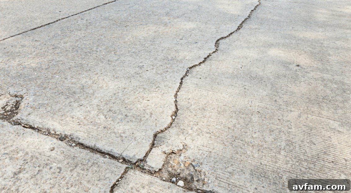Concrete cracks on a driveway
