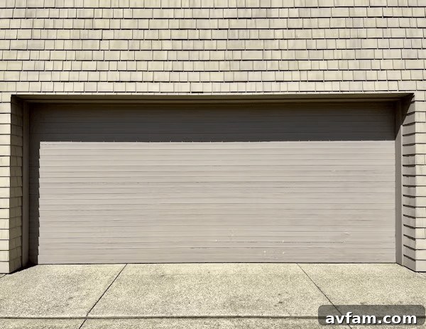 Garage door on a brick building