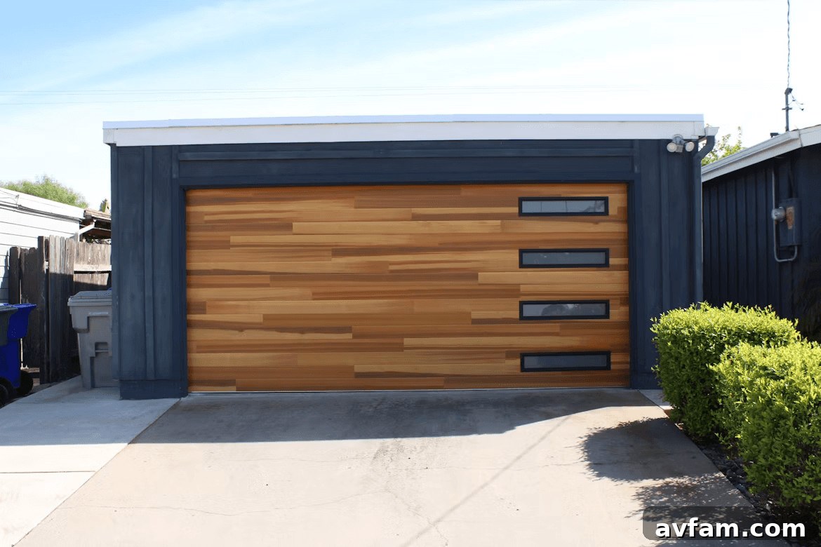 Wooden garage door on a house garage