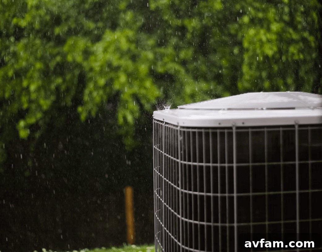 Outdoor air conditioner getting wet in the rain